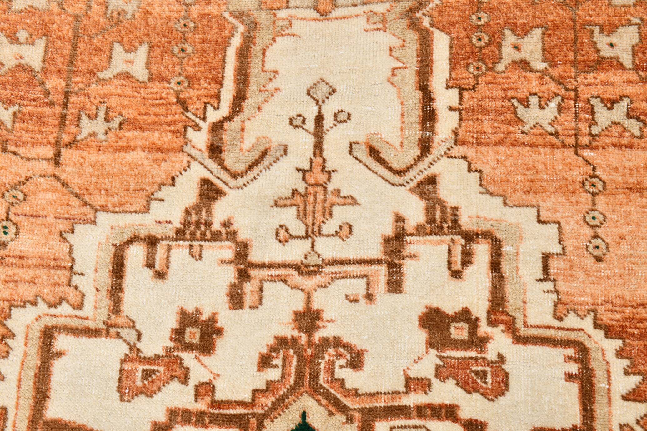 Rare Tapis Anatolien Vintage en Laine Fait Main Tons Brique & Ivoire