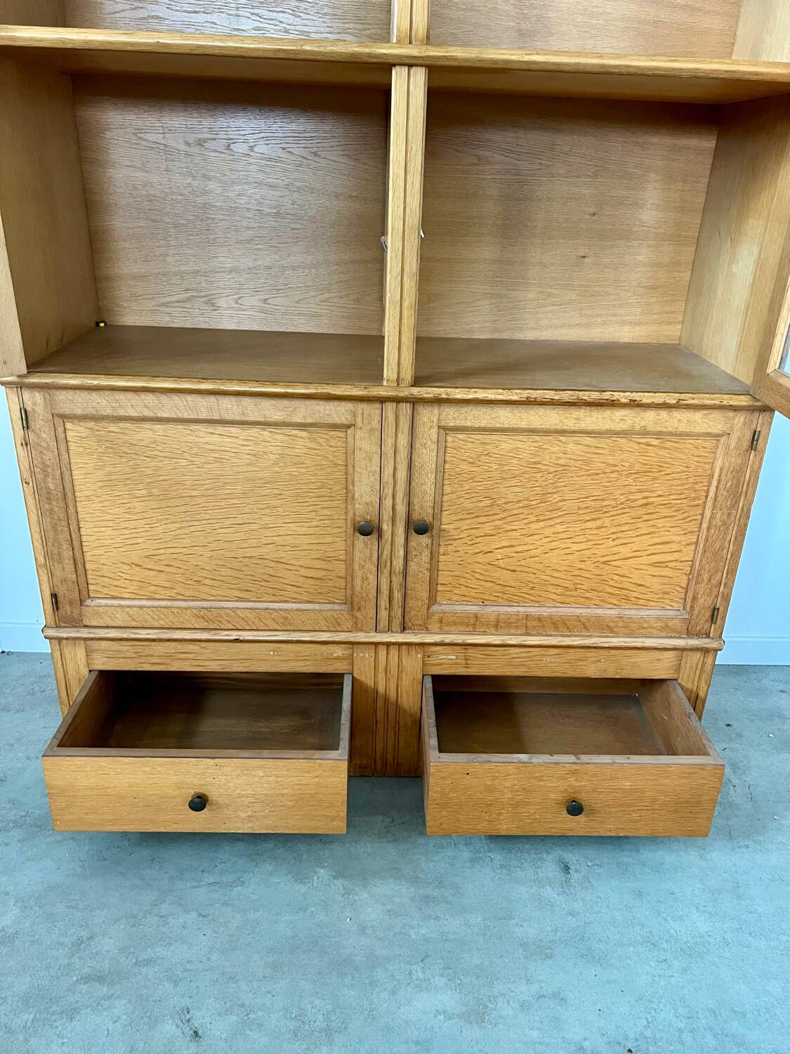 Old MD storage furniture bookcase design Martin Dupuis light oak 1950s vintage
