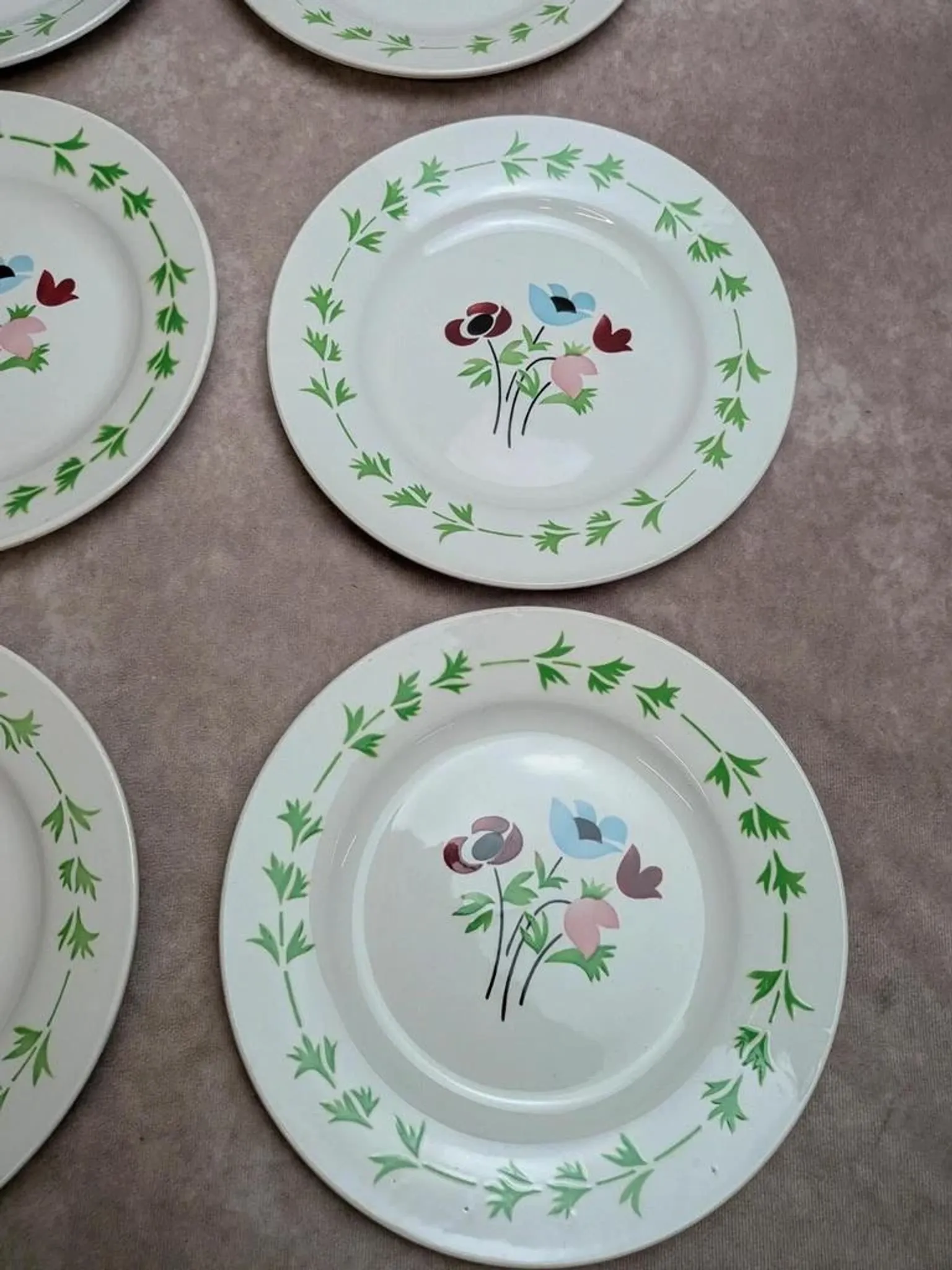 Set of 9 flat plates in ironstone Digoin Sarreguemines – Poupette model – Vintage