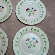 Set of 9 flat plates in ironstone Digoin Sarreguemines – Poupette model – Vintage