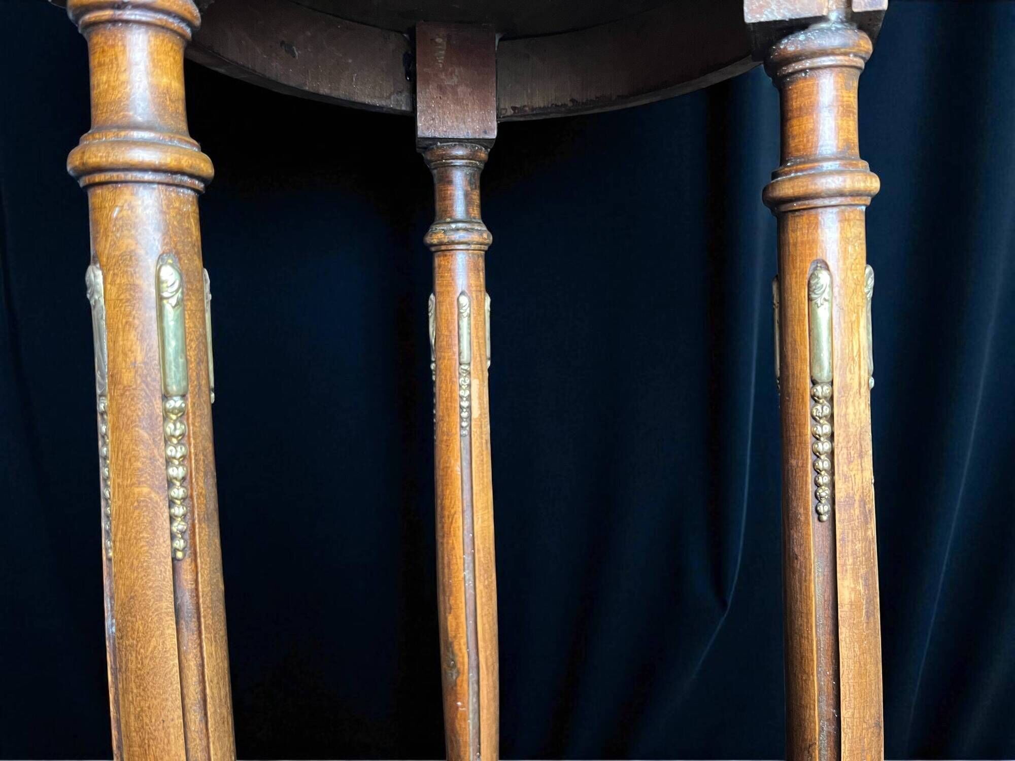 Louis XVI style tripod pedestal table, marble and brass, late 19th century