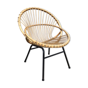 Fauteuil coquille soleil en rotin