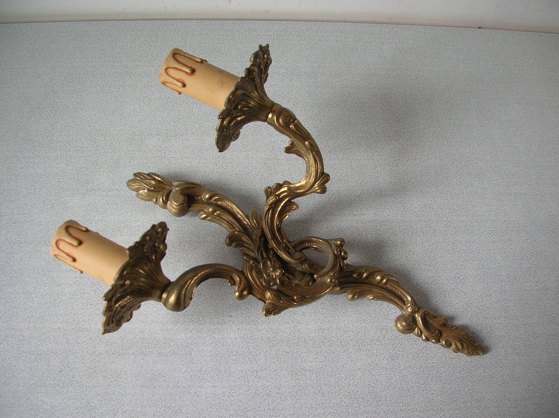 Ancienne applique double en laiton 30 cm éclairage mural déco rétro vintage
