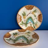 Set of 2 Salins Barbotine Plates - Vintage Parakeet Decor - service