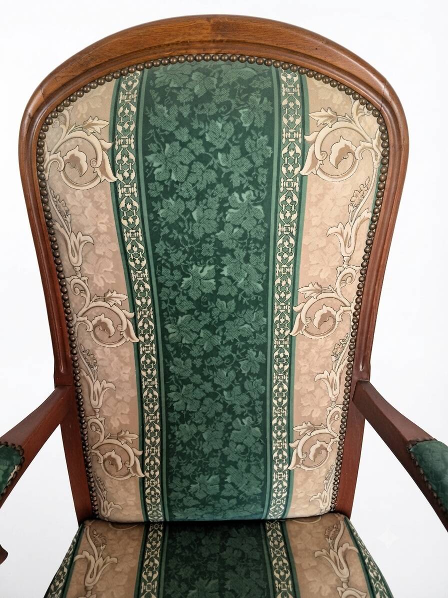 Vintage Voltaire Armchair Green and Beige with Floral Patterns