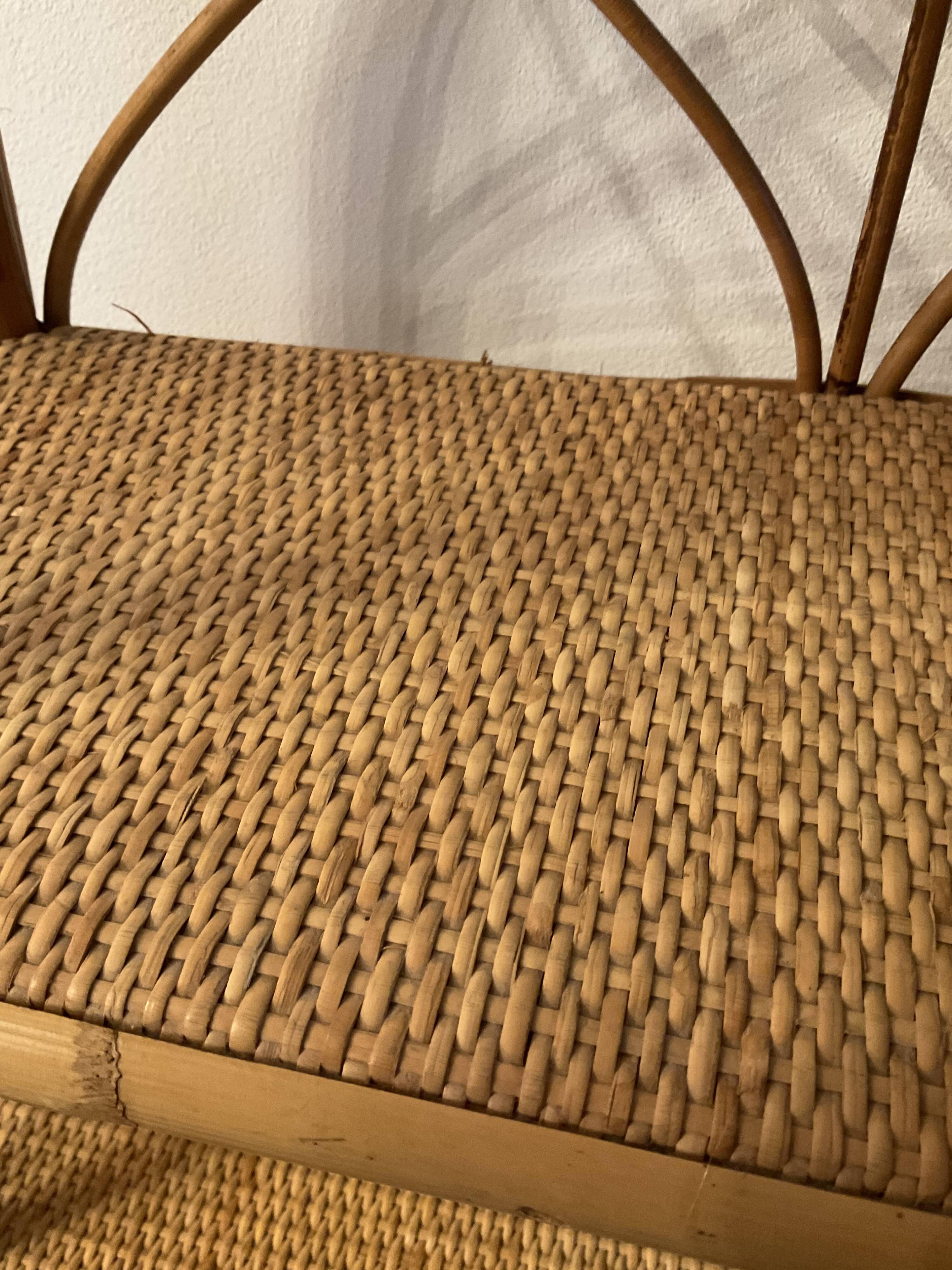Vintage rattan and wicker shelf 70s