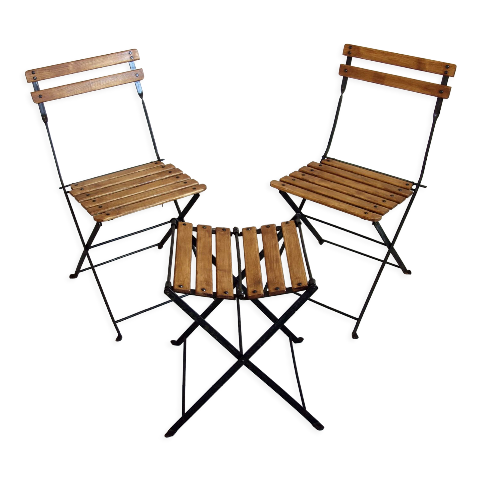 Vintage folding chairs and stool set