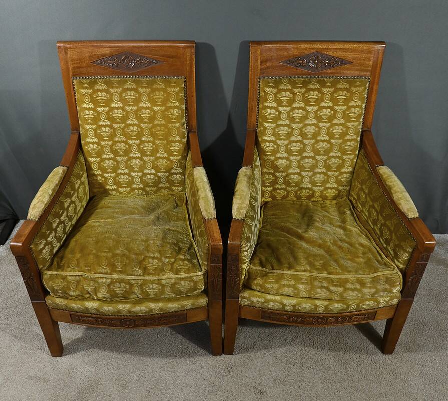 Pair of "Bergère" Armchairs in Mahogany, Empire Period – Early 19th Century