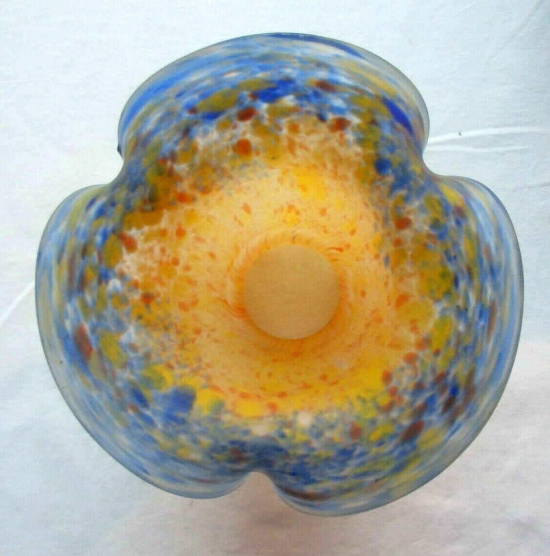 Art deco tulip in speckled glass paste, blue base, signed muller frères lunéville