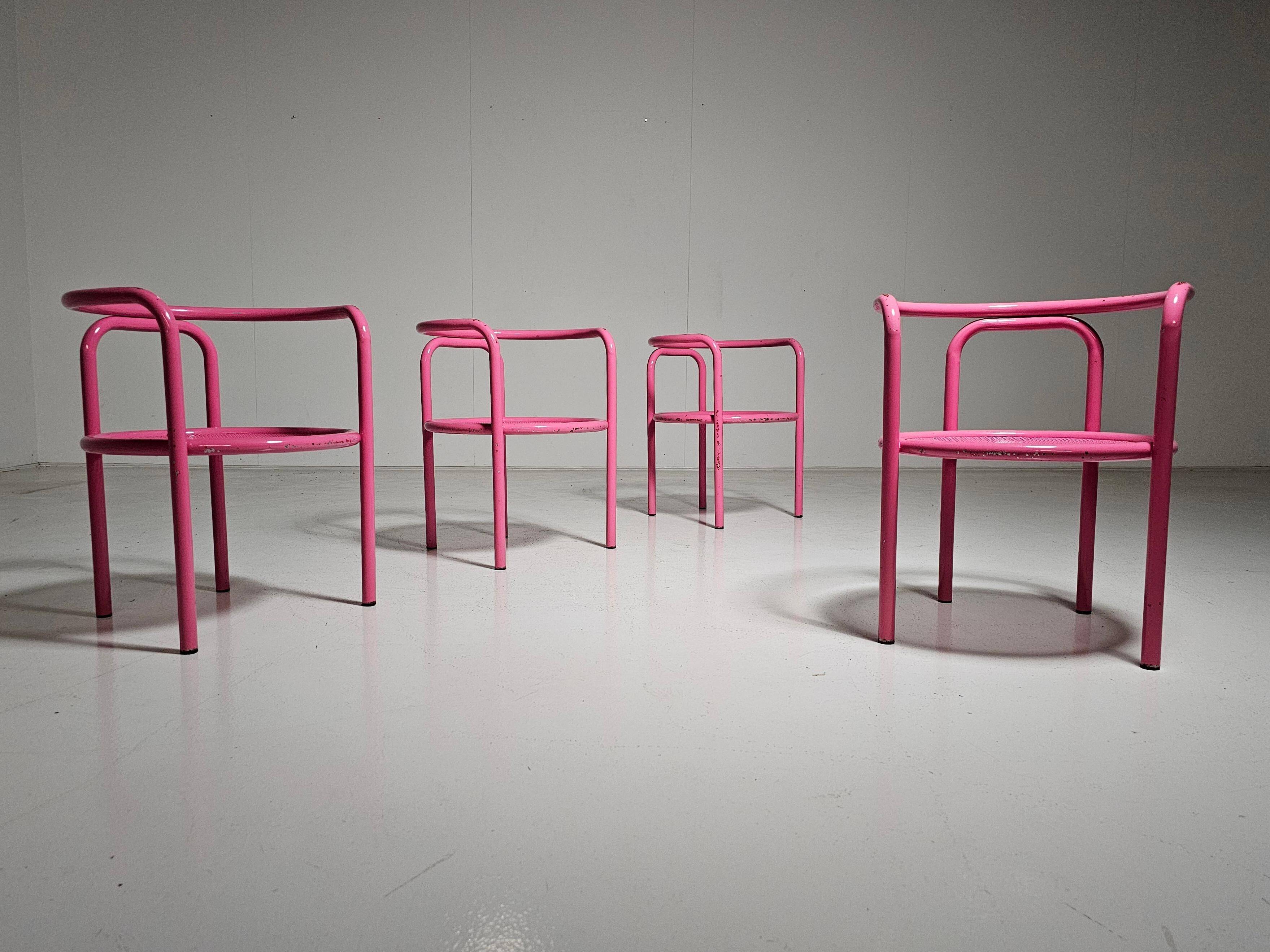Set of 4 pink Locus Solus chairs by Gae Aulenti for Poltronova, 1960s.