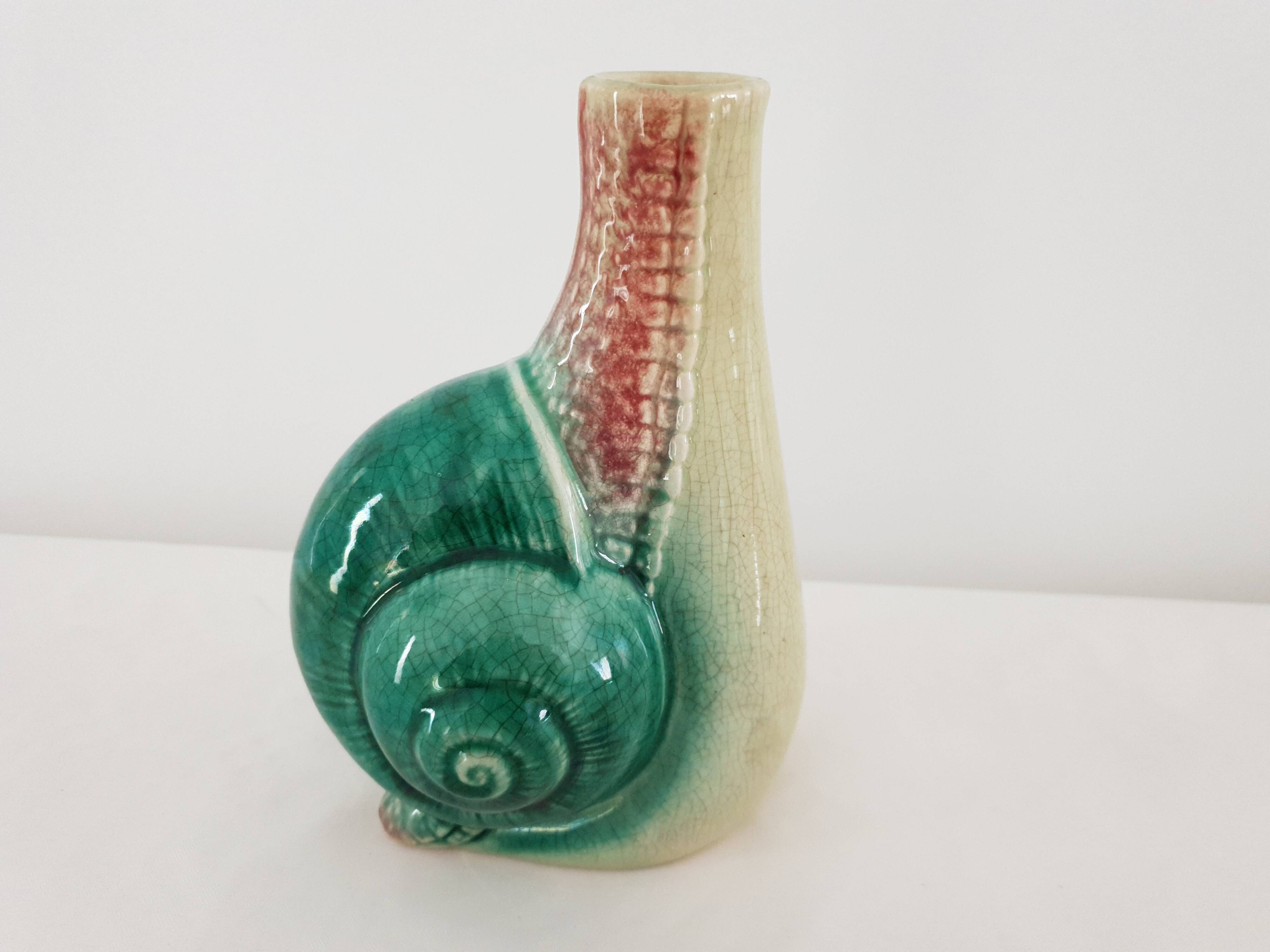Old Barbotine Soliflore Vase in Snail Shape