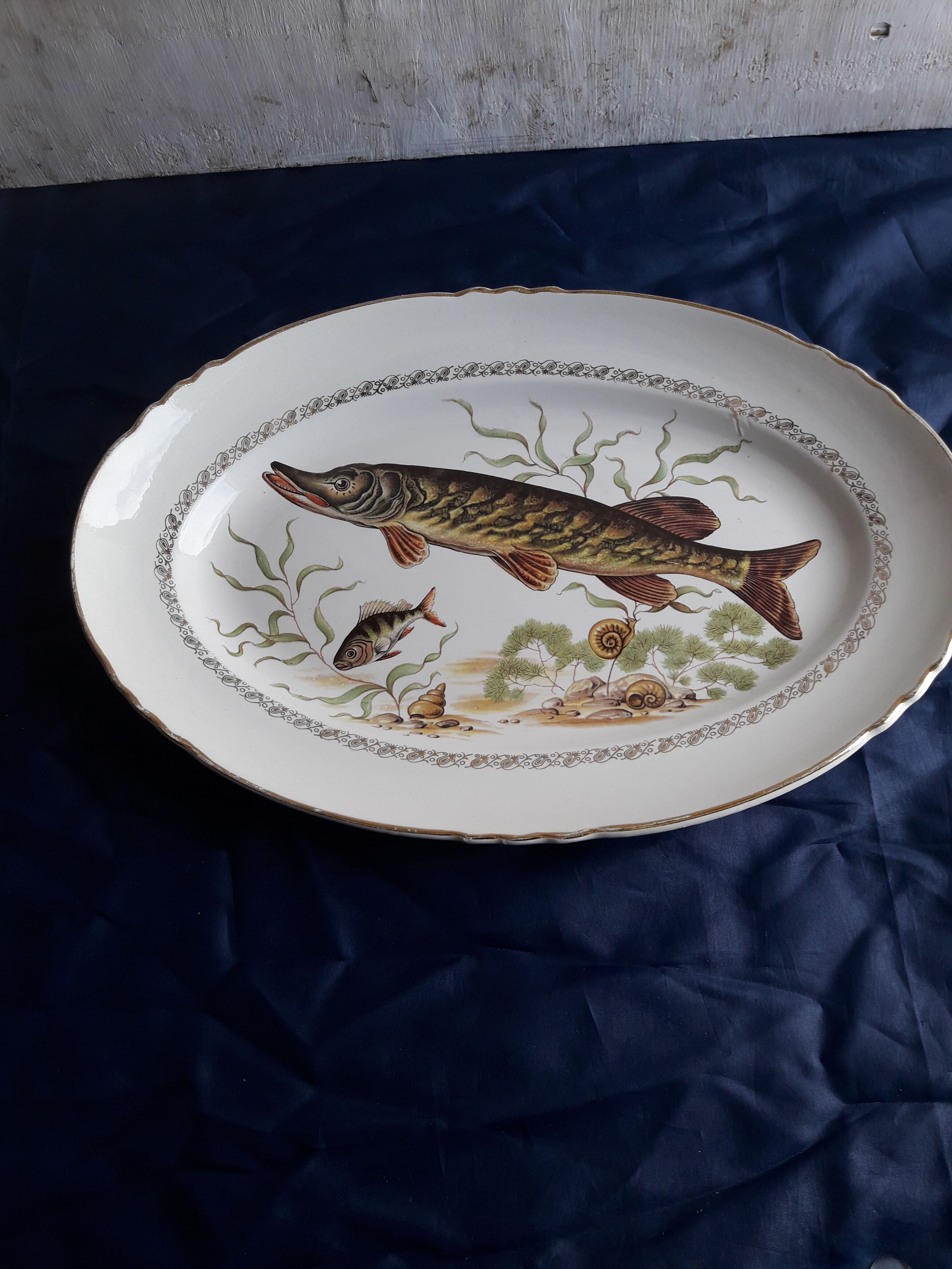 Orchies Earthenware Fish Dish Wolves Mill 36.5 x 24.5 cm