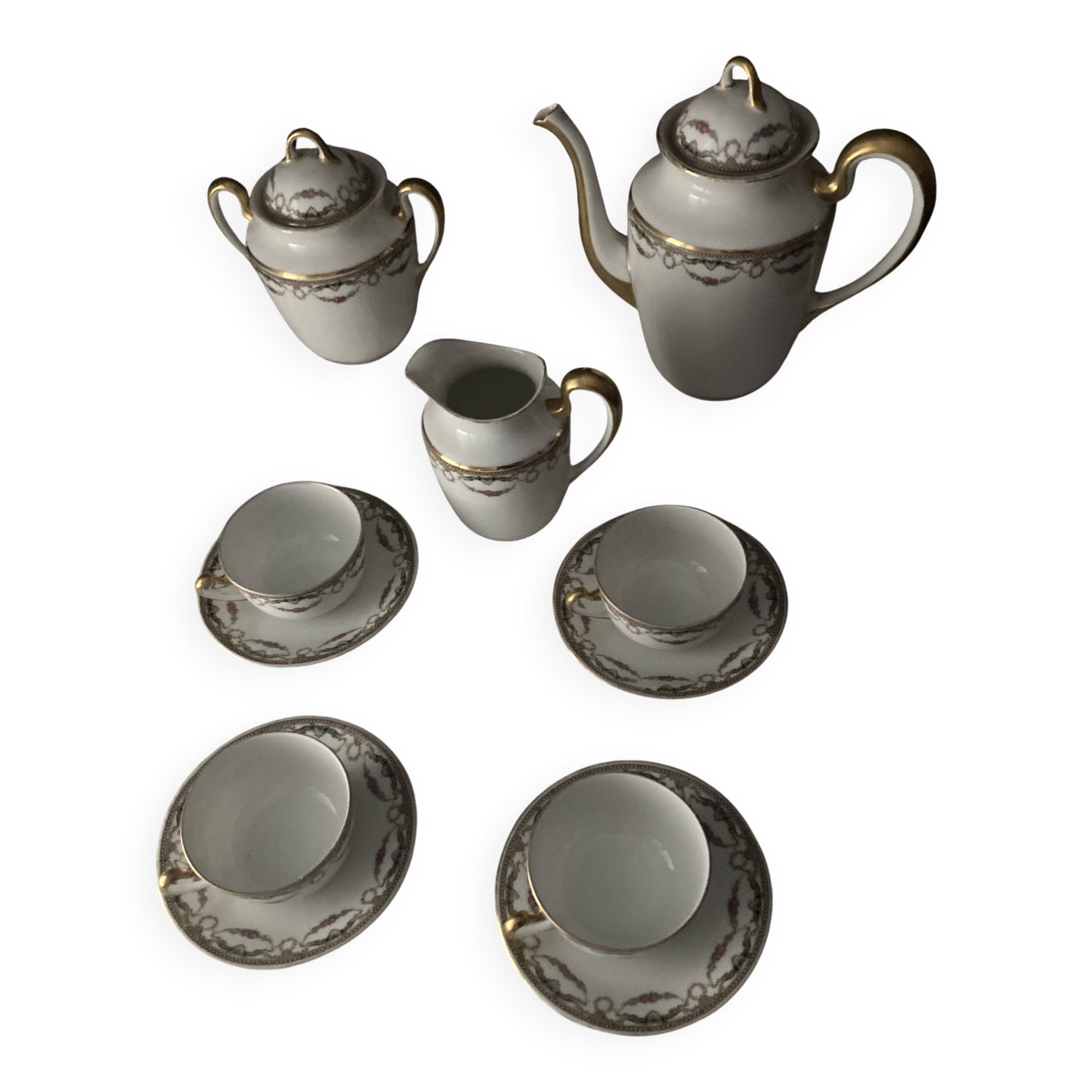 Complete café service porcelain Limoges William Guérin