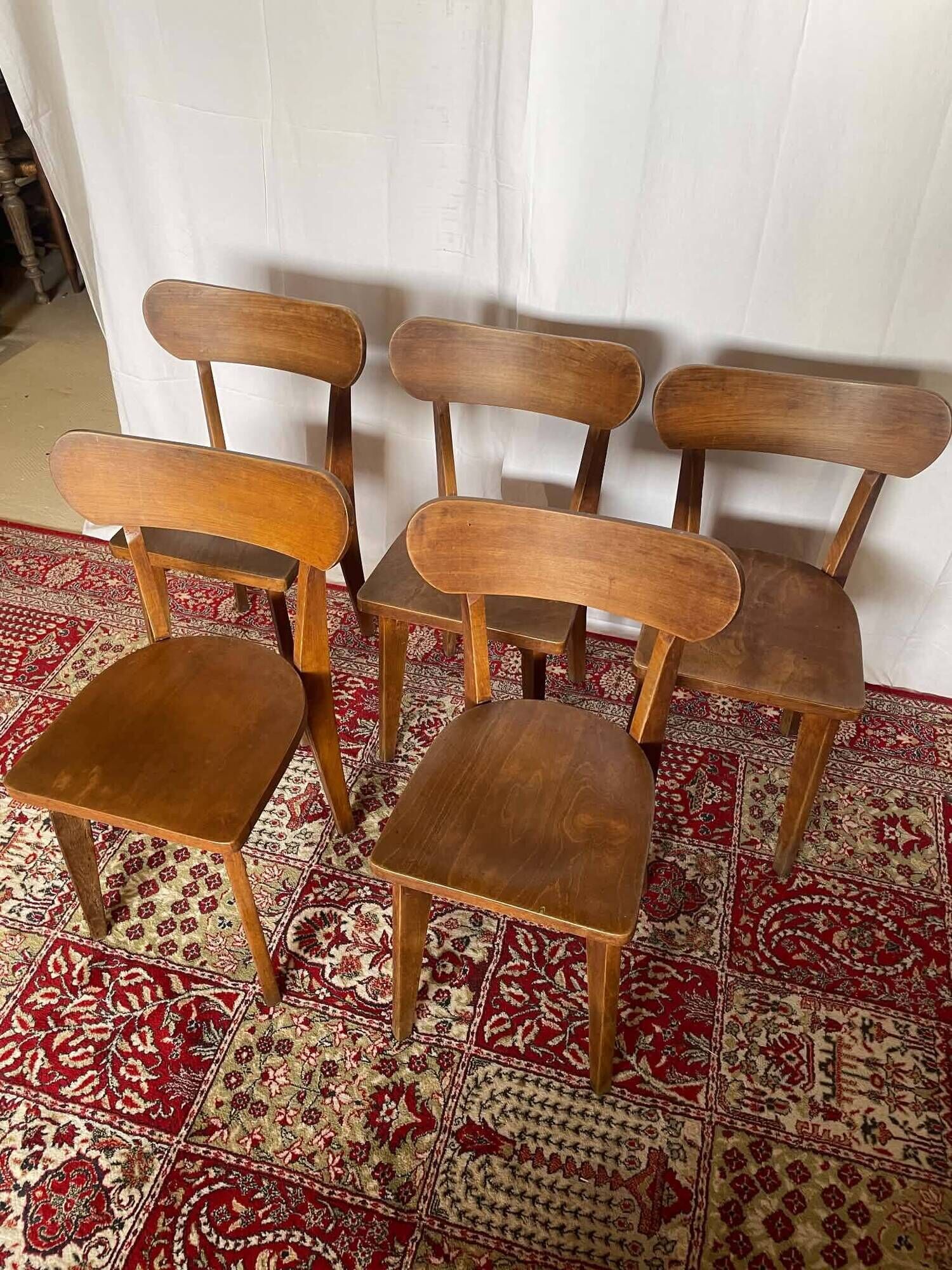 Set of 5 vintage wooden bistro chairs – Baumann style