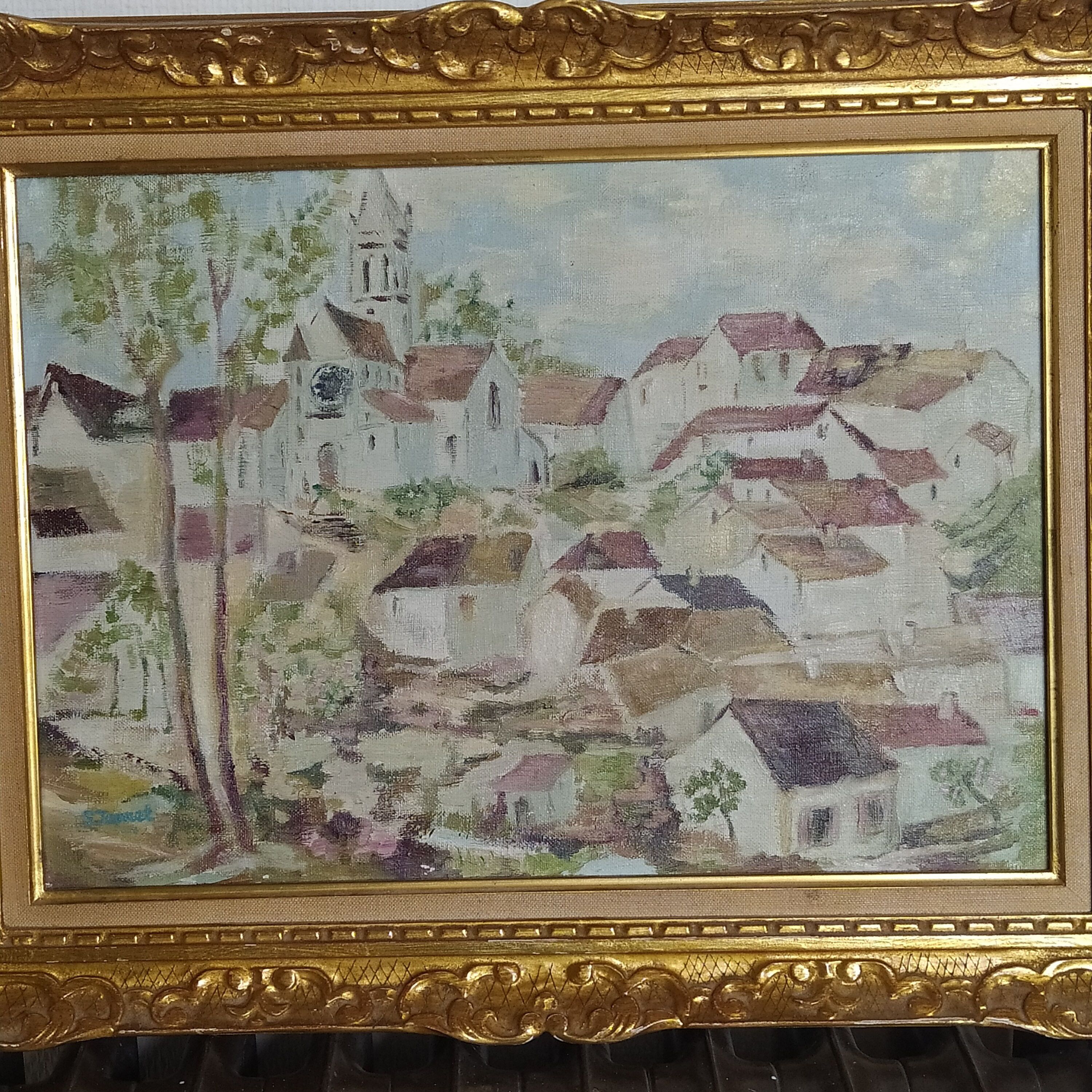 Oil on canvas signed  STourret village de beaulieu