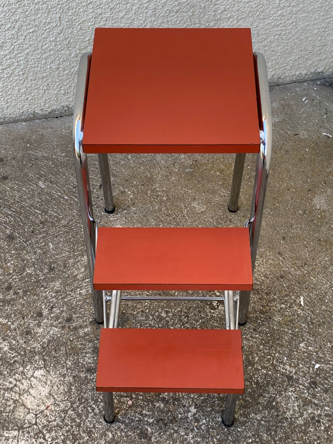 Red Formica stepladder stool 1970