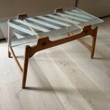 Set of two Italian wooden tables with glass top