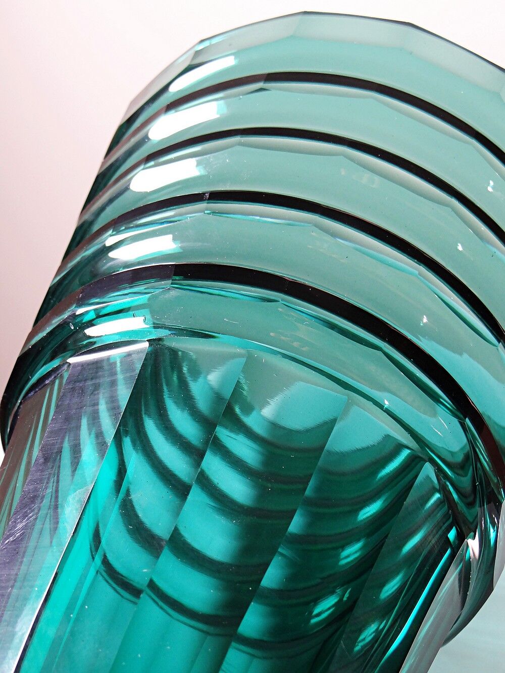Large antique Art Deco emerald cut crystal vase, Bohemia 1920-1930