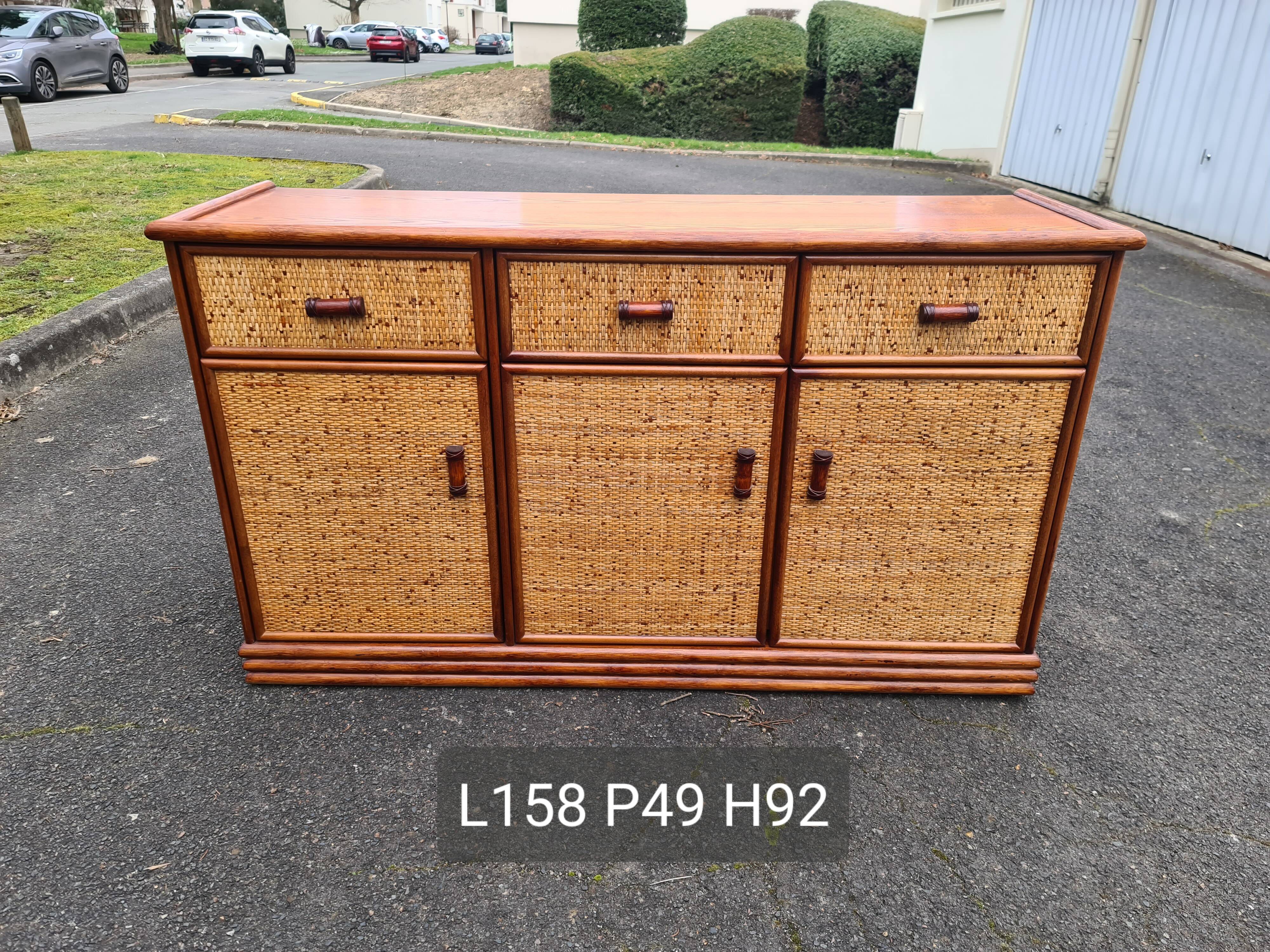 Vintage Rattan & Bamboo Enfilade Buffet