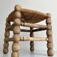 Tabouret ancien en bois et paille tressée