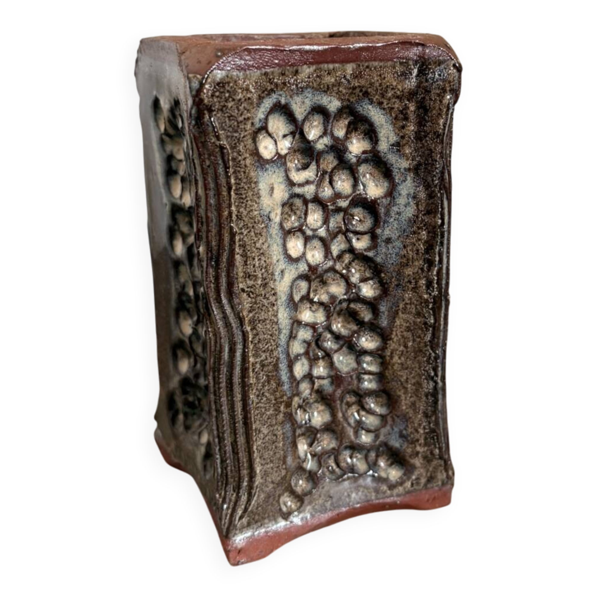 Ancient Ceramic Vase Terracotta Glazed Handmade Signed F aupon