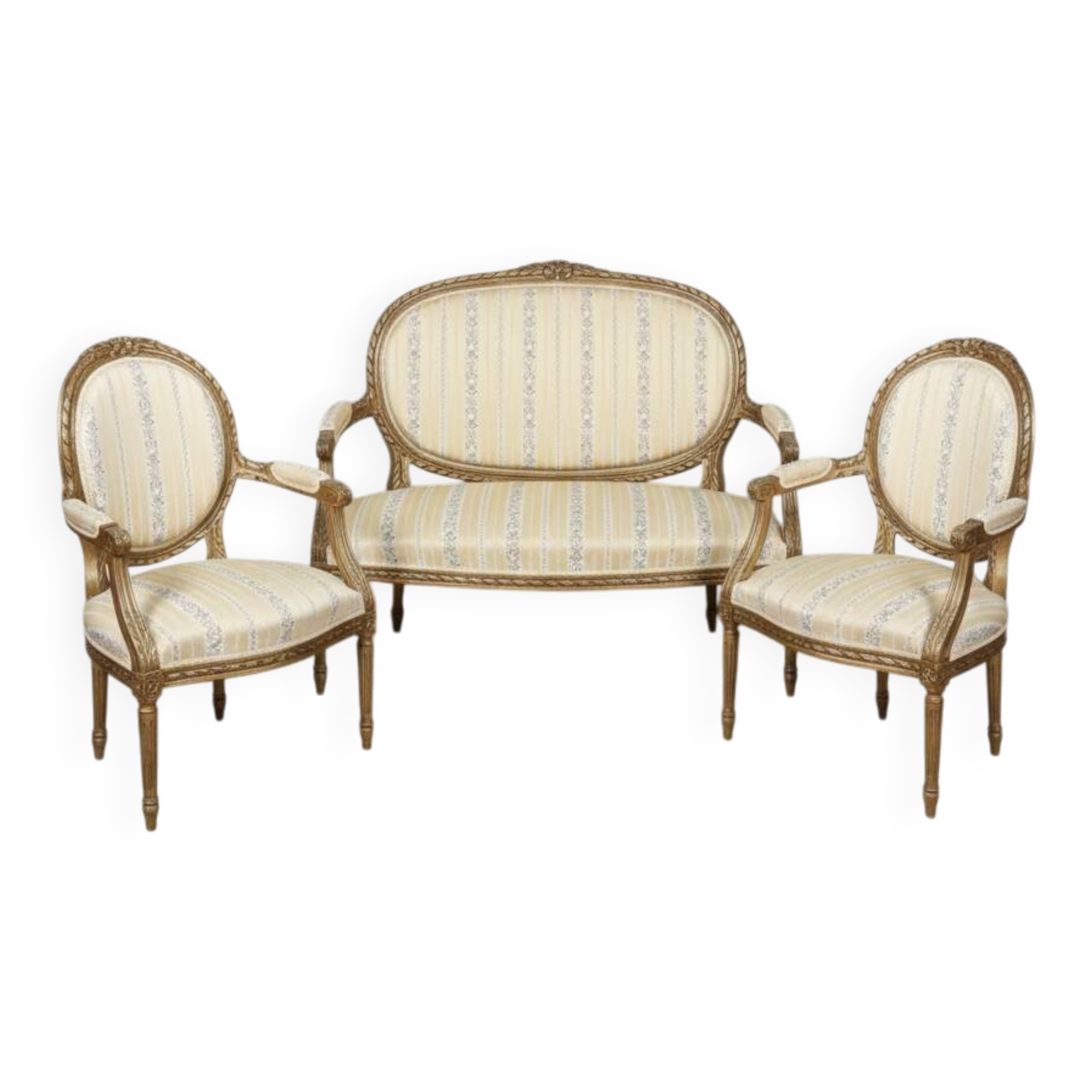 Louis XVI Style Ensemble Salon - Basket Sofa & Pair of Armchairs