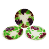 3 old plates in slip decoration strawberries and grapes