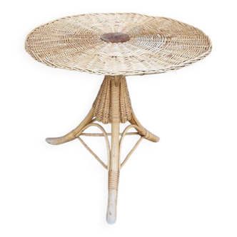 Vintage tripod rattan and wicker table