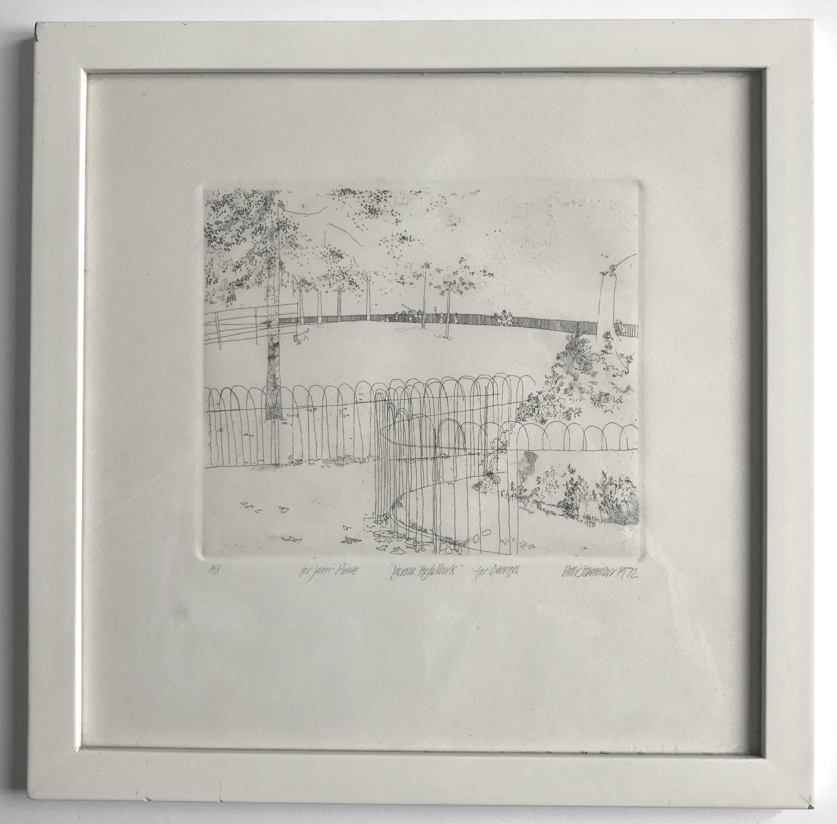 Peter stevenson, lacrosse hyde park, 1972. etching signed in pencil