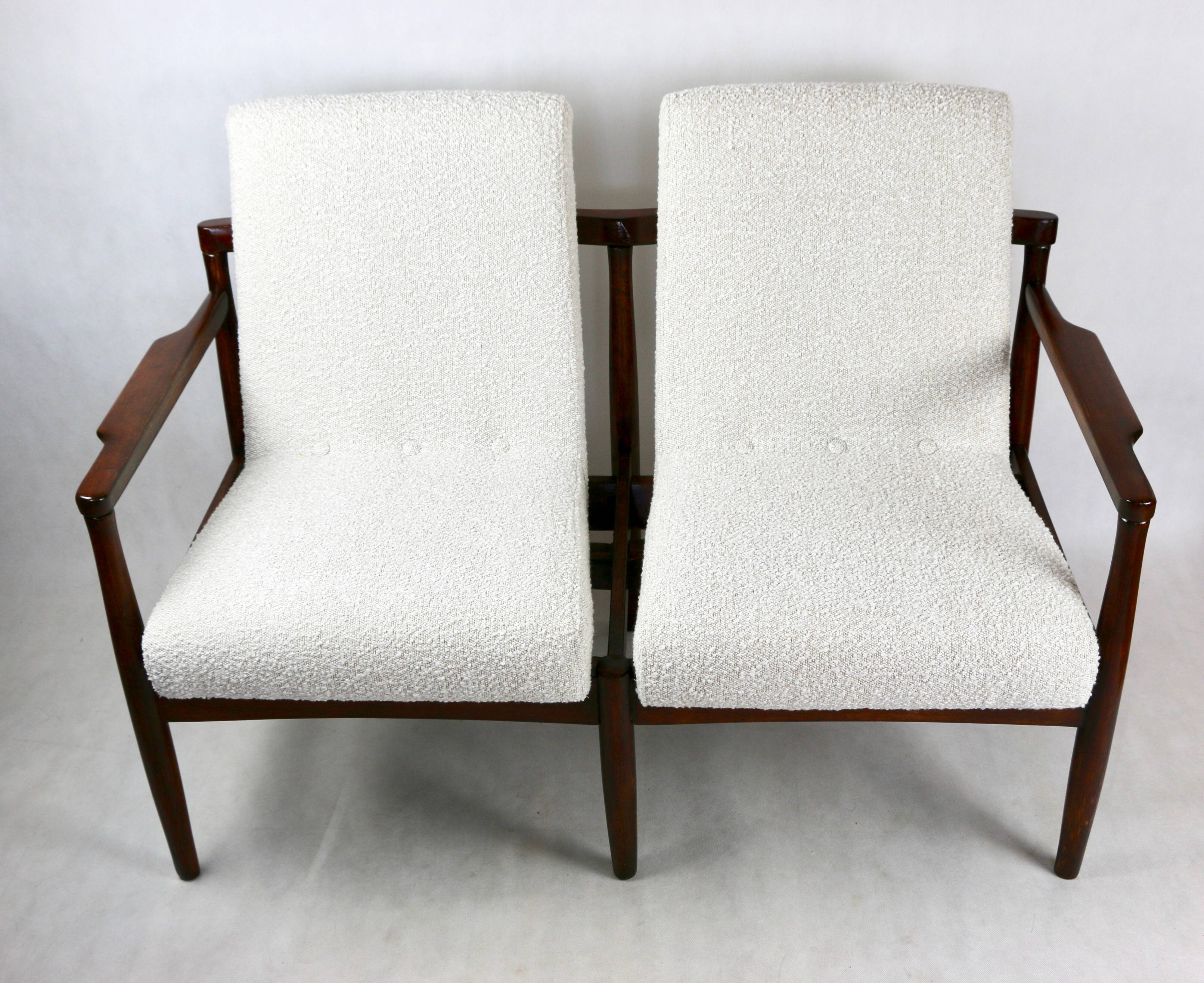 Beautiful vintage double sofa bench from the 70s - ivory boucle