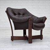 1970s, Scandinavian lounge chair, furniture leather, oak wood.