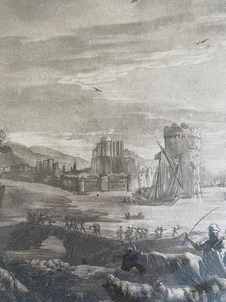 After claude le lorrain, engraving, landscape with shepherds
