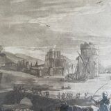 After claude le lorrain, engraving, landscape with shepherds