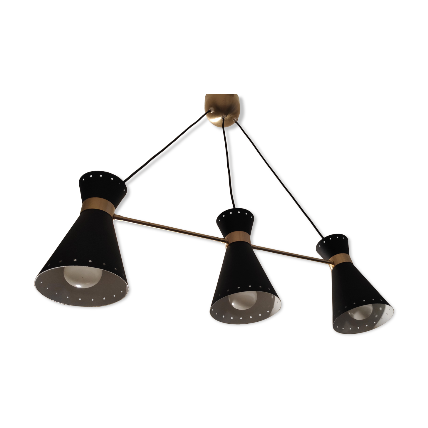 Lustre 3 diabolos en métal noir et doré
