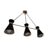Lustre 3 diabolos en métal noir et doré