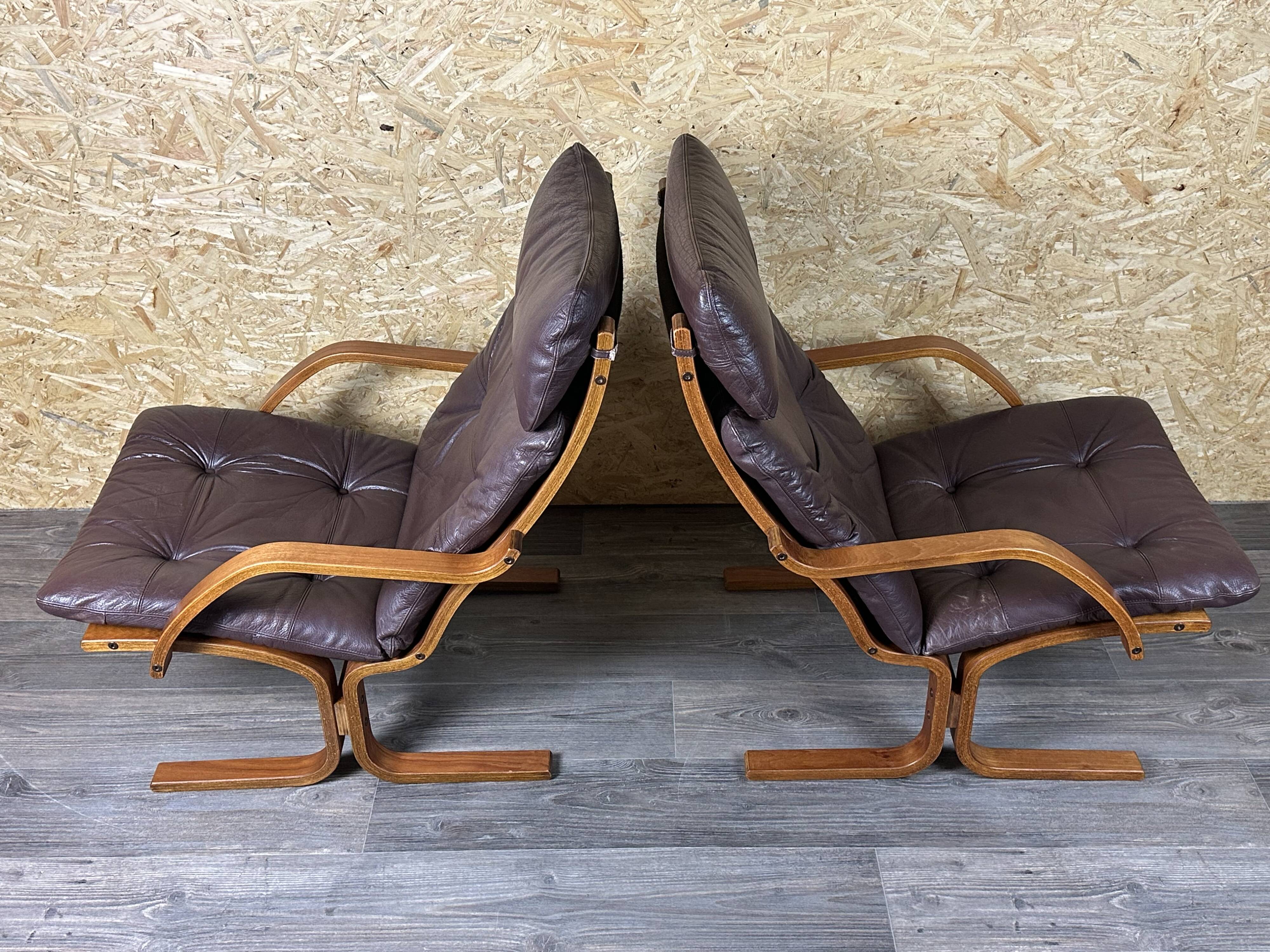 2x 60s 70s Easy Chair Leather Armchairs Westnofa Norway Mid Century