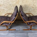 2x 60s 70s Easy Chair Leather Armchairs Westnofa Norway Mid Century