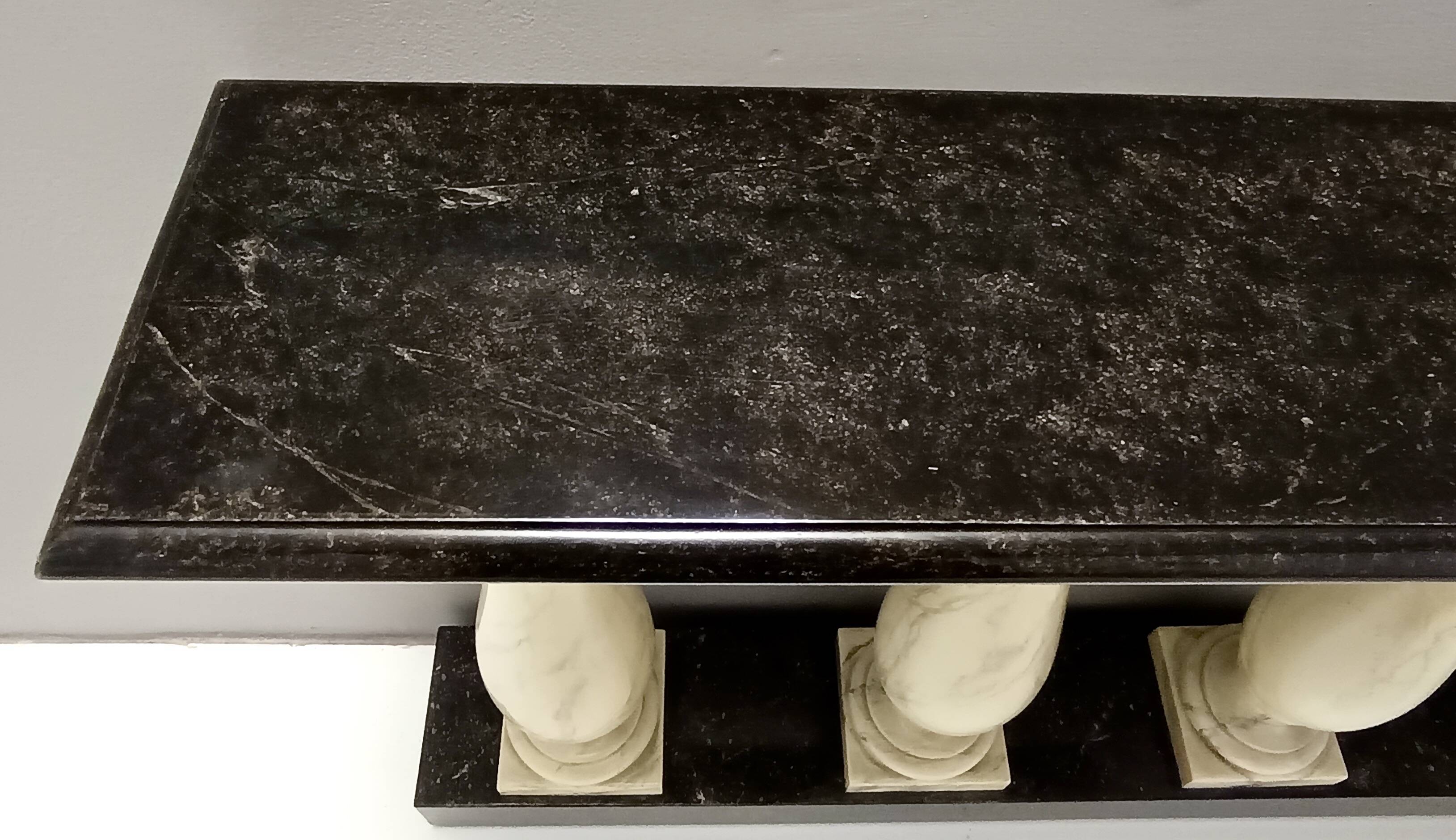 Ivory Hand-Painted Beech Console / Balustrade with a Marble Effect and Two