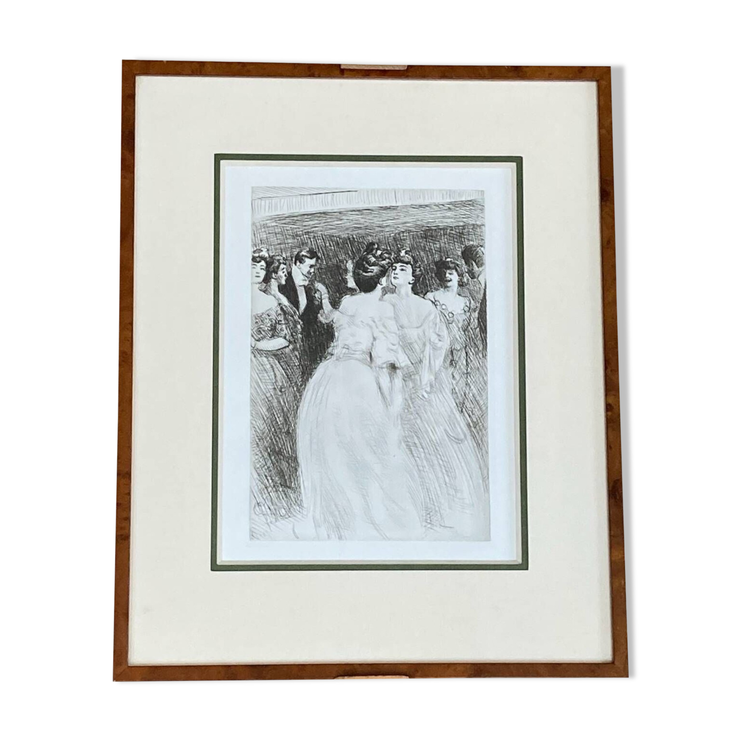 Black ink drawing of people from the Art Nouveau period