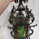 Large old lantern, wrought iron and stained glass. Lamp Chandelier stained glass Entrance