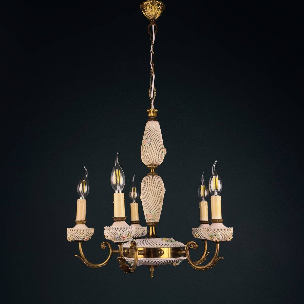 Capodimonte Art Nouveau Vintage Chandelier, 1930s