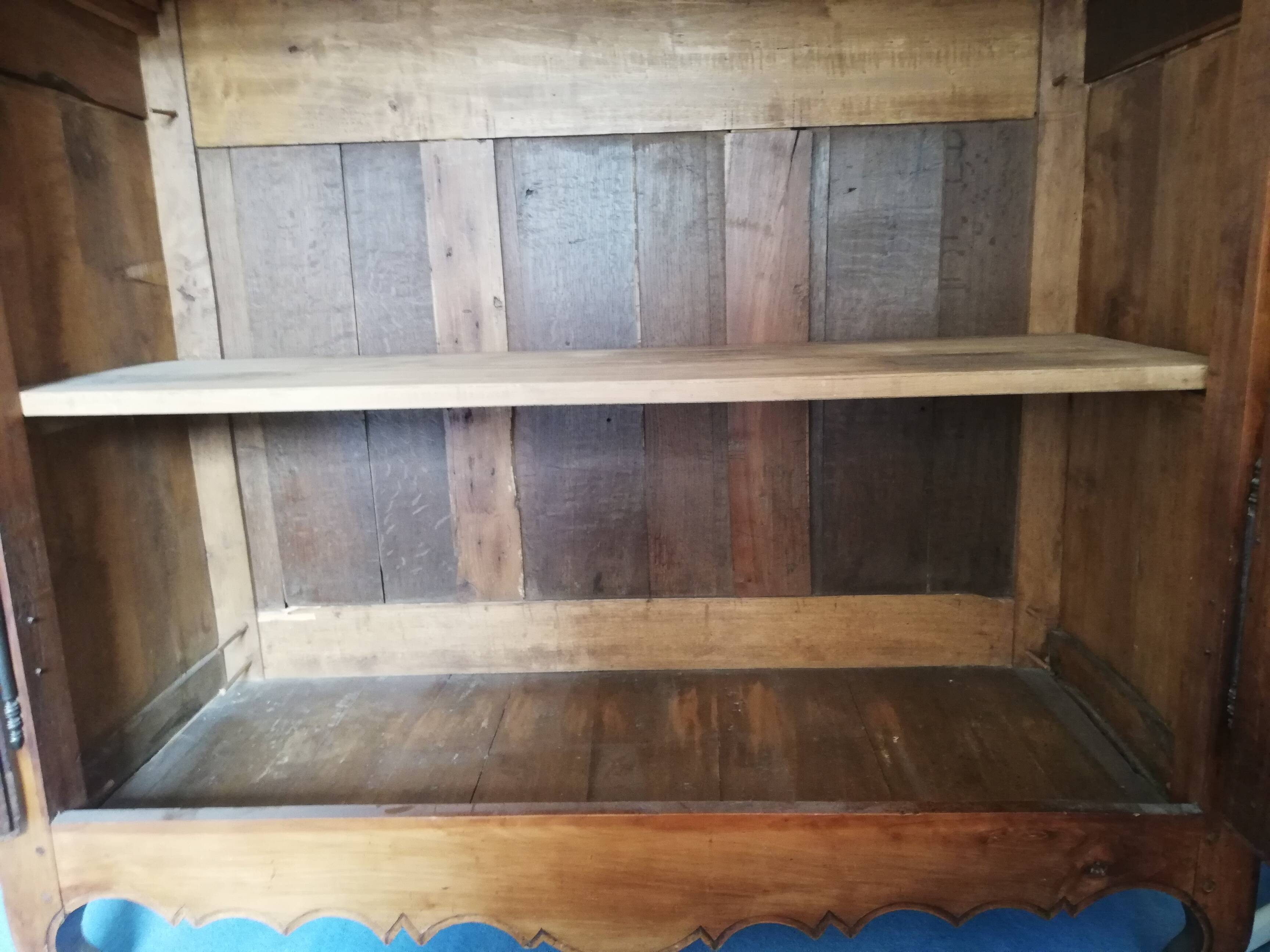 Louis XV style wardrobe entirely pegged wood with 2 cherry wood doors.