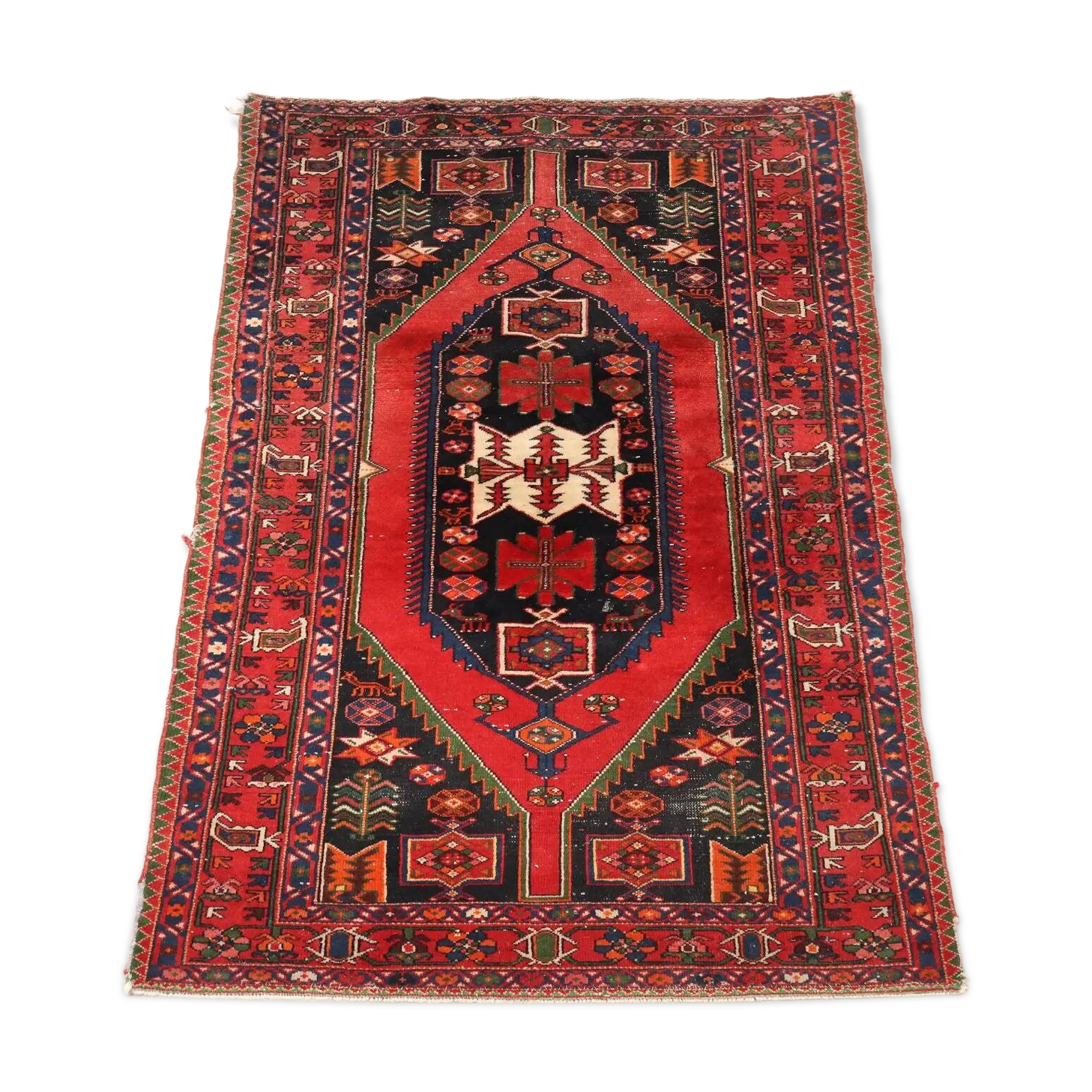 Ancient Asian rug made of cotton and wool, large knot.