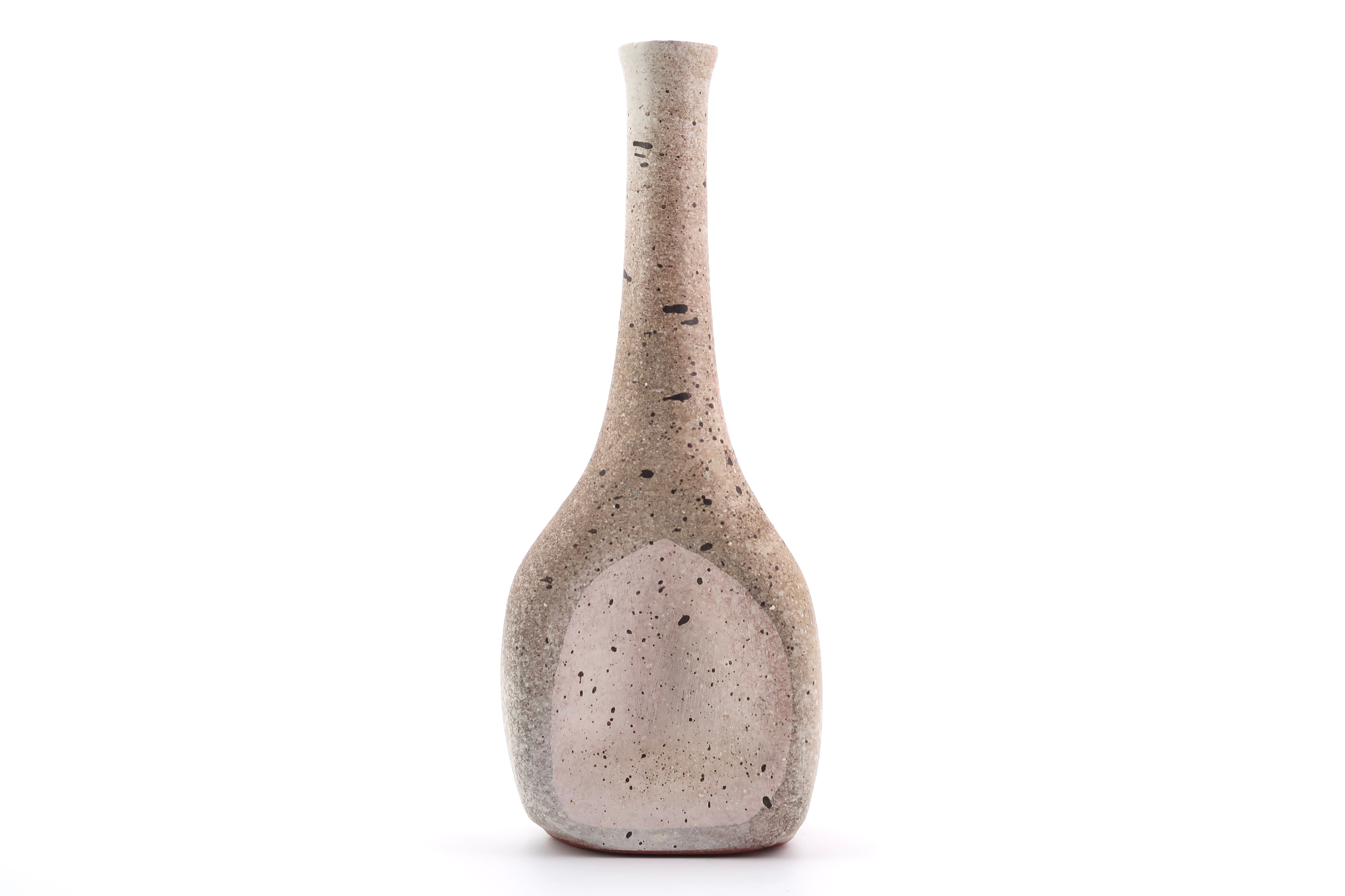 Beige grey ceramic bottle vase from Azé pottery