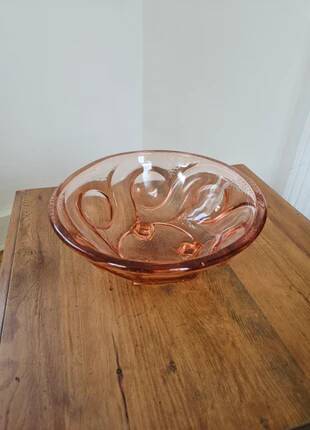Art Deco pink glass fruit bowl on tripod stand - 1930s