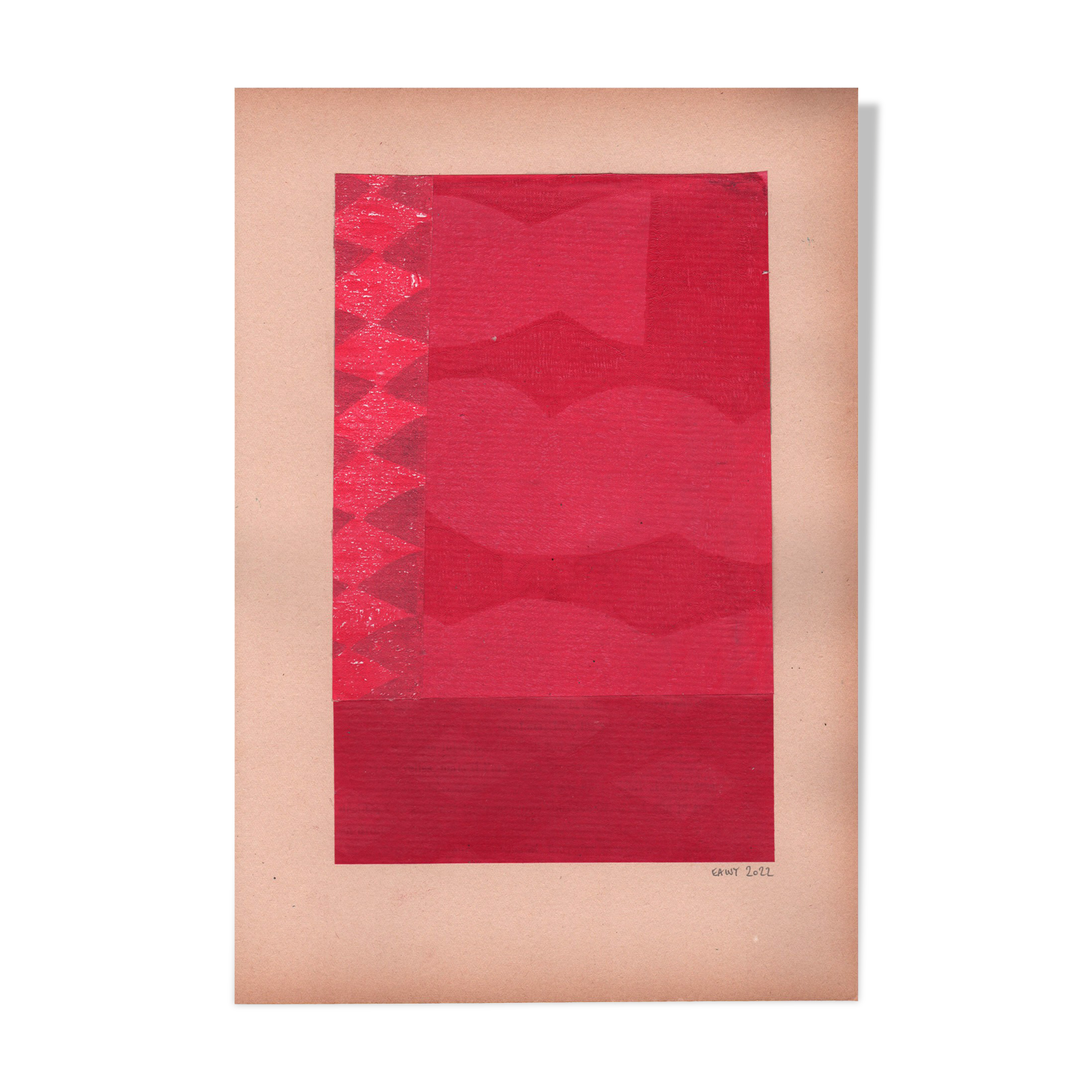 Painting and collage on antique paper - M699 - Indian pink - signed eawy