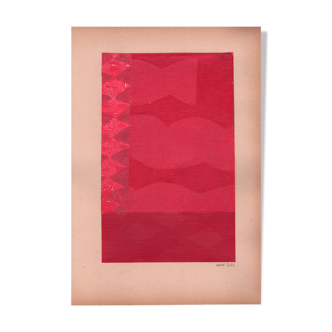 Painting and collage on antique paper - M699 - Indian pink - signed eawy