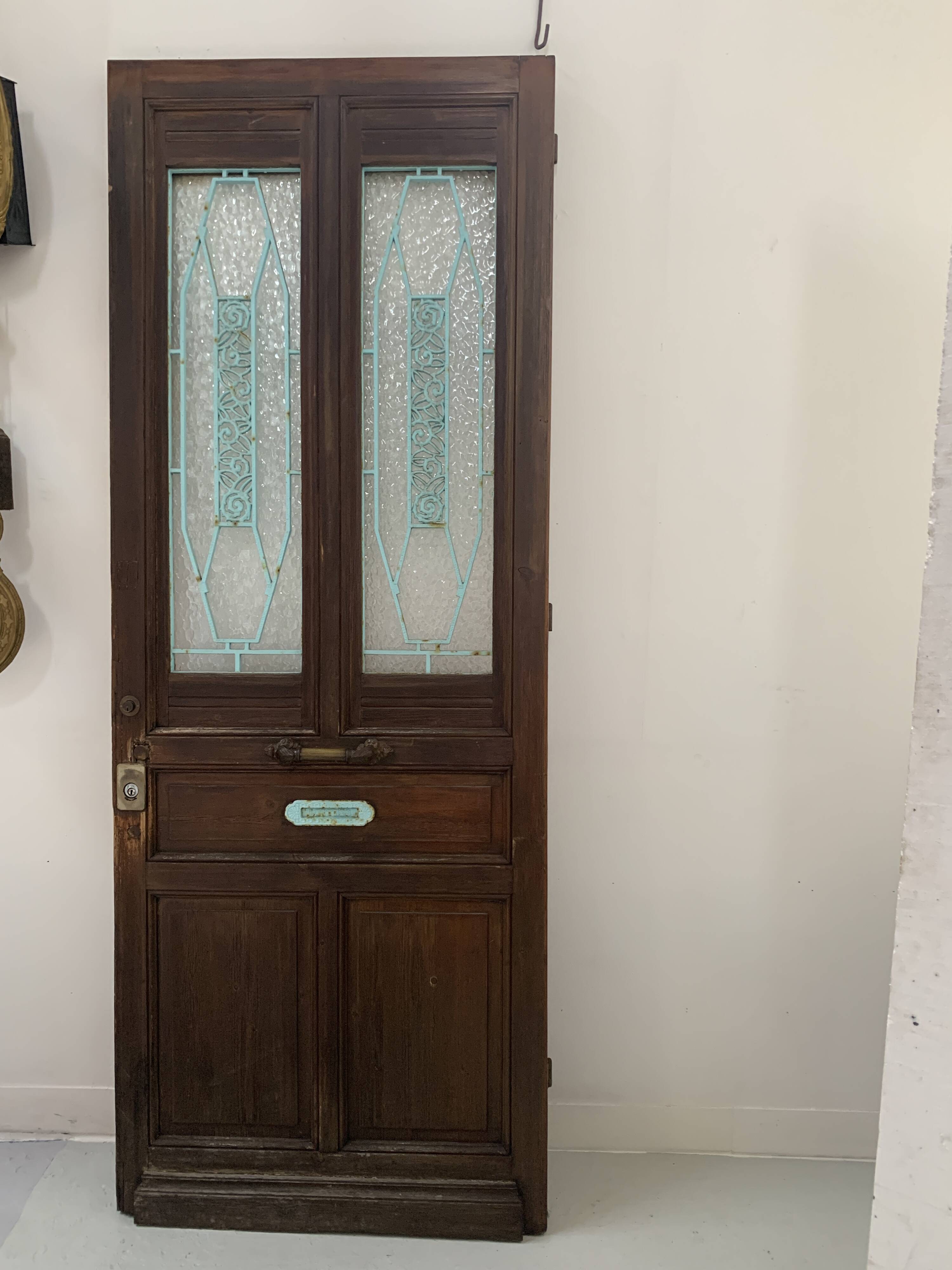 Art Deco style entrance door in solid wood, 20th century
