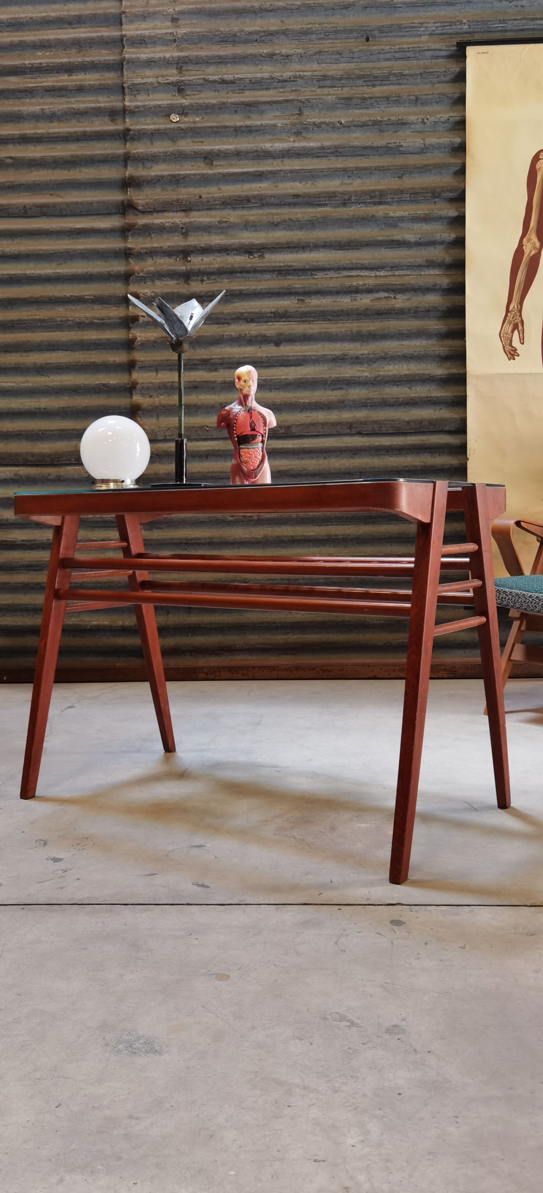 Side table or wood and glass console by Frantisek Jirak 1960
