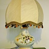 Old ceramic table lamp from Vieux Rodez, floral base, fabric lampshade 3198